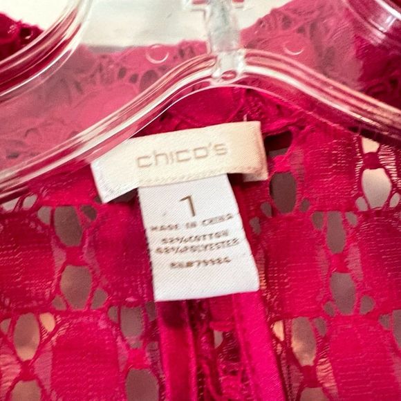 Chico's Pink/Fuchsia Crochet Blazer - 3/4 Length Sleeves - Size 1 - Picture 3 of 5